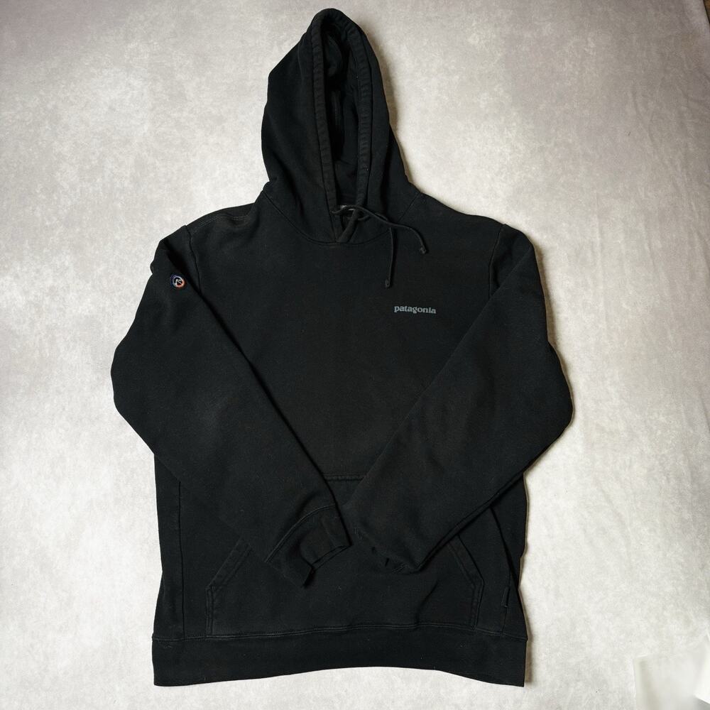 Patagonia Mens XL Fitz Roy Icon Uprisal Hoodie Black Pullover Kangaroo Pocket